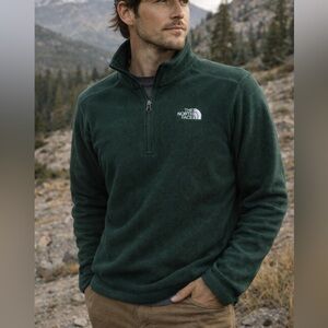 Men’s The North Face Green Sweater Knit Quarter Zip Fleece Performance Jacket
